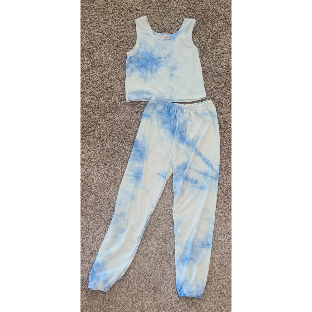 Girls Blue Tie-Dye Tank and Jogger Set